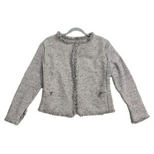 Nic&Zoe Grey tweed jacket with ruffle‎ trim and pockets